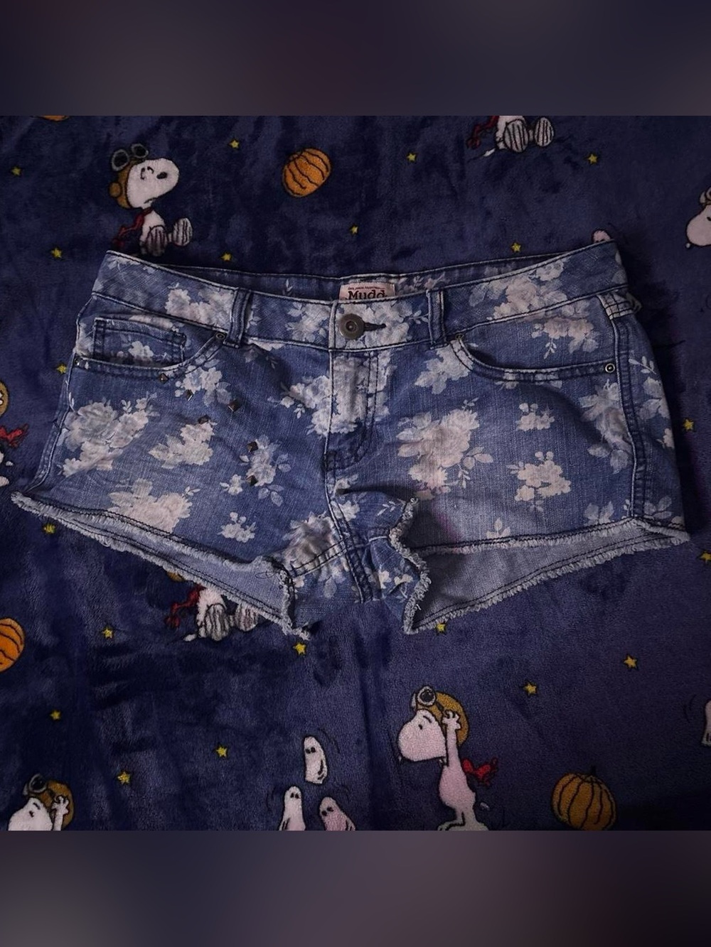 Mudd Blue Floral Denim Cutoff Shorts